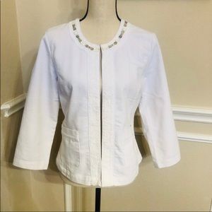 LAL (Live A Little) Adorable White Jacket with silver embellished trim Sz Small.